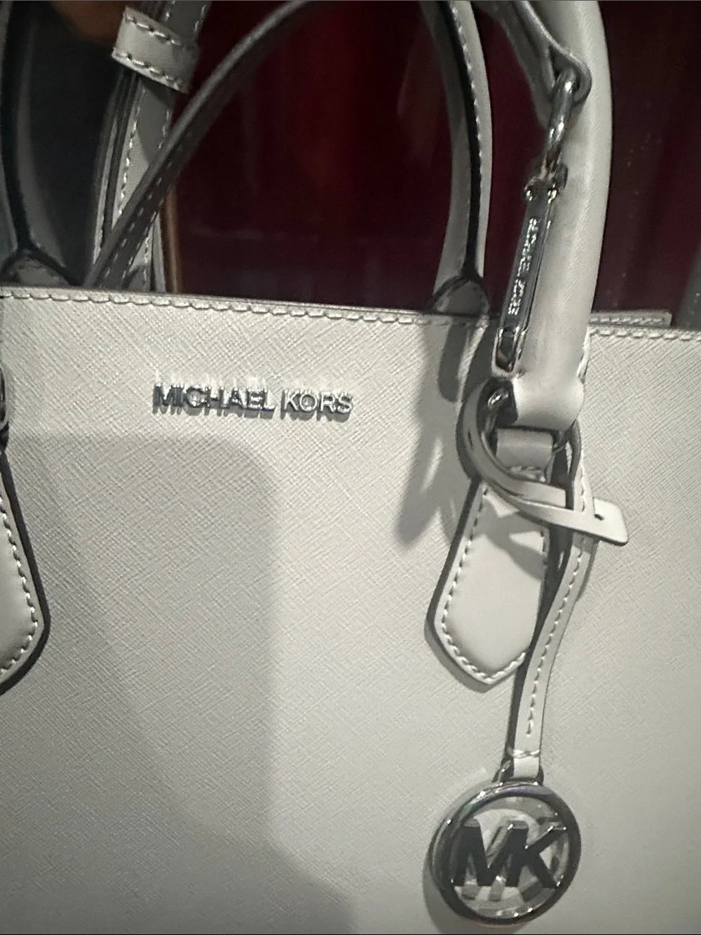 Michael Kors medium Saffiano Leather Satchel in Light Gray